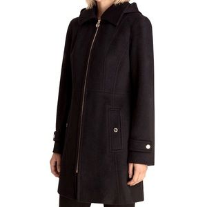 Black Michael Kors Hooded Notched-Collar Coat, Created by Macys